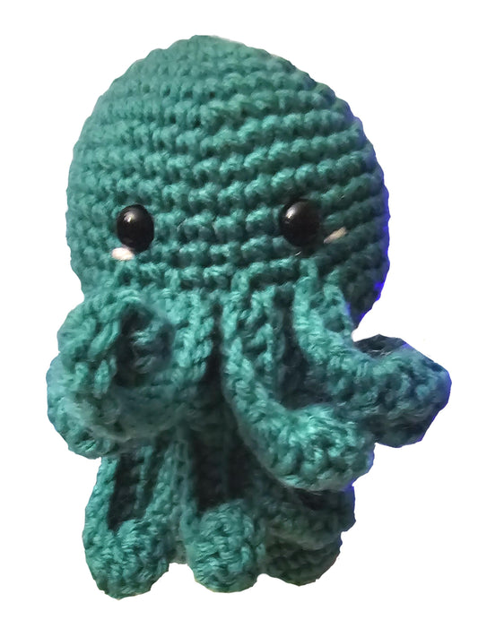 Handmade Teal Crochet Cthulhu Plush - 6” Cute Eldritch Horror Toy - Geek Gift & Desk Buddy Plushie