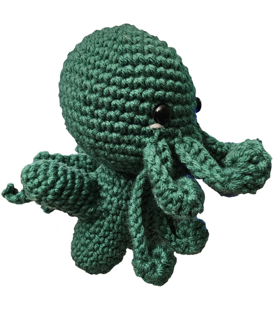 Handmade Teal Crochet Cthulhu Plush - 6” Cute Eldritch Horror Toy - Geek Gift & Desk Buddy Plushie