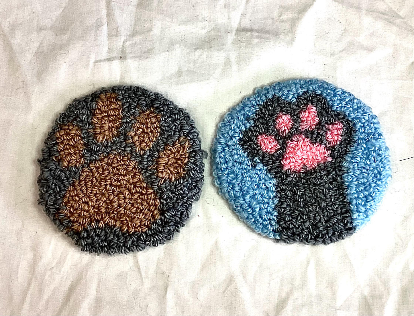 Set of 2 Punch Needle Car Coasters 2.75 inch diameter handmade car coasters
