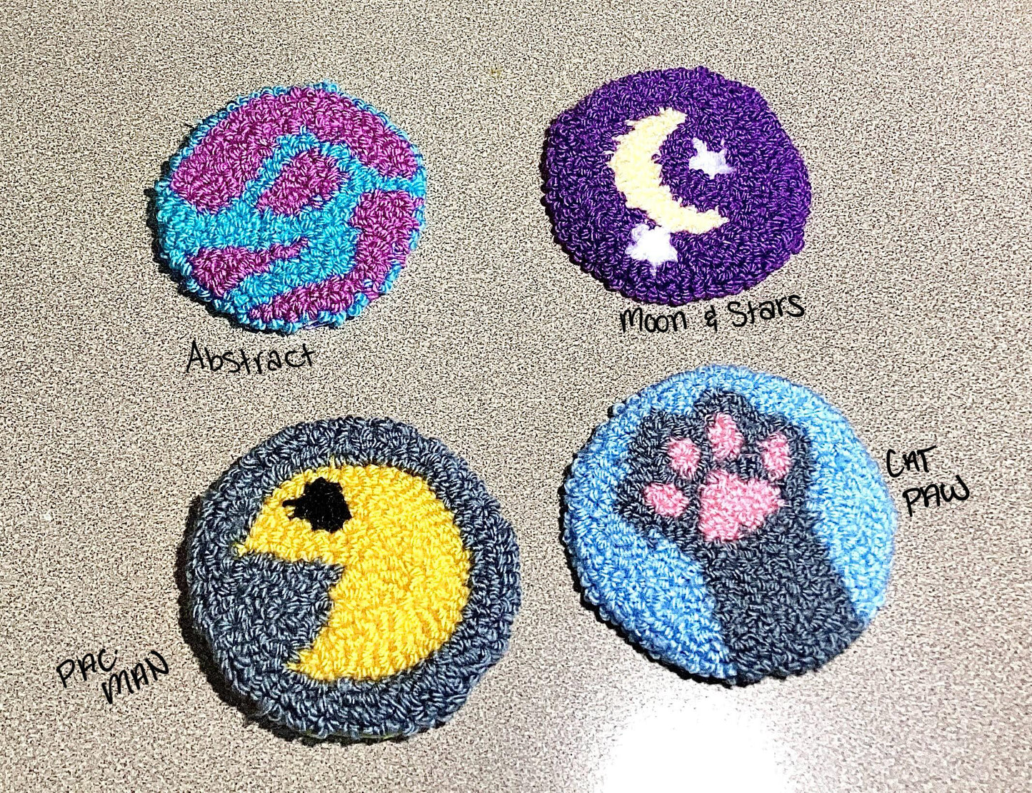 Set of 2 Punch Needle Car Coasters 2.75 inch diameter handmade car coasters